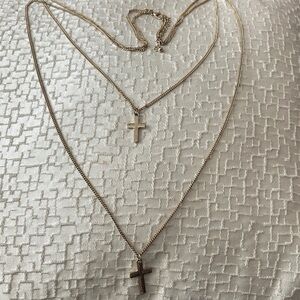Double Gold Cross Pendant Necklace